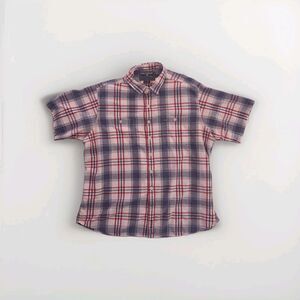 Vintage Polo Sport Ralph Lauren Plaid Shirt XXL Linen Cotton Blend Blue Red 90s